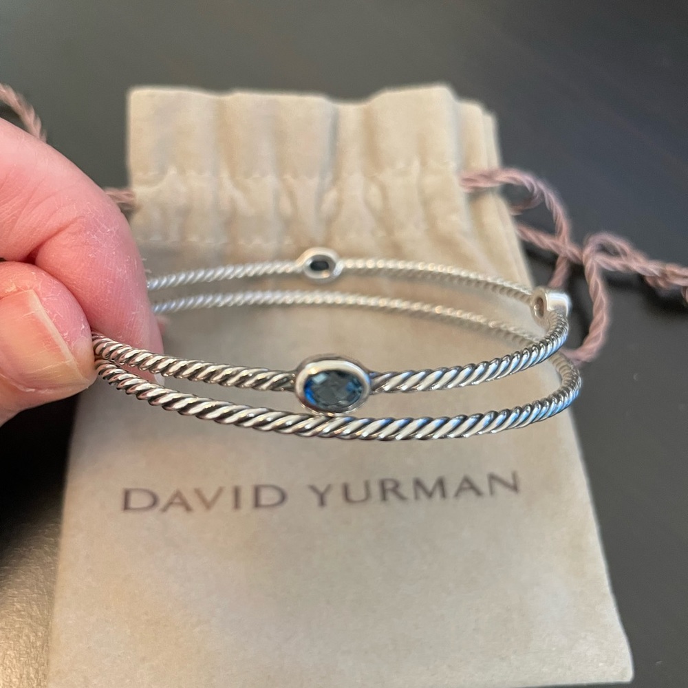 David Yurman Blue Topaz Cable Collection  bangle set